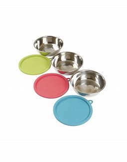 Messy mutts 6 pc - 3stainless steel bowls & lids large Manchester Pet Supplies