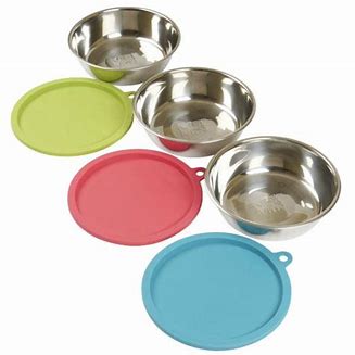 Messy mutts 6pc - 3 stainless steel bowls & lids medium Manchester Pet Supplies