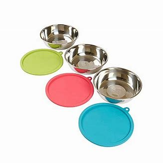 Messy mutts 6pc - 3 stainless steel bowls & lids extra-large Manchester Pet Supplies